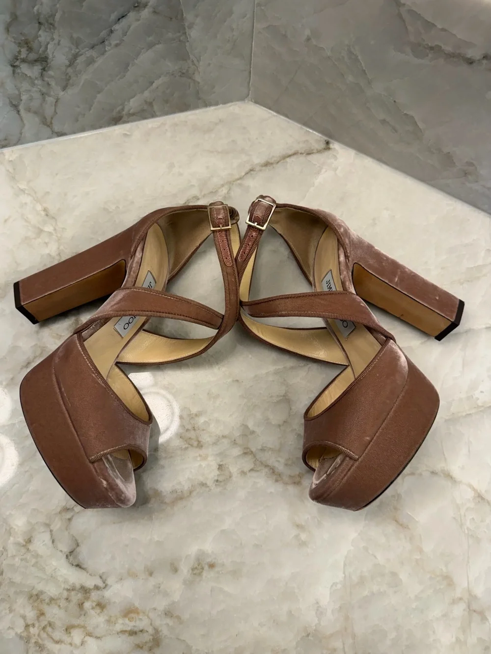 Jimmy Choo April Cross Mauve Pink Velvet Platform Sandal